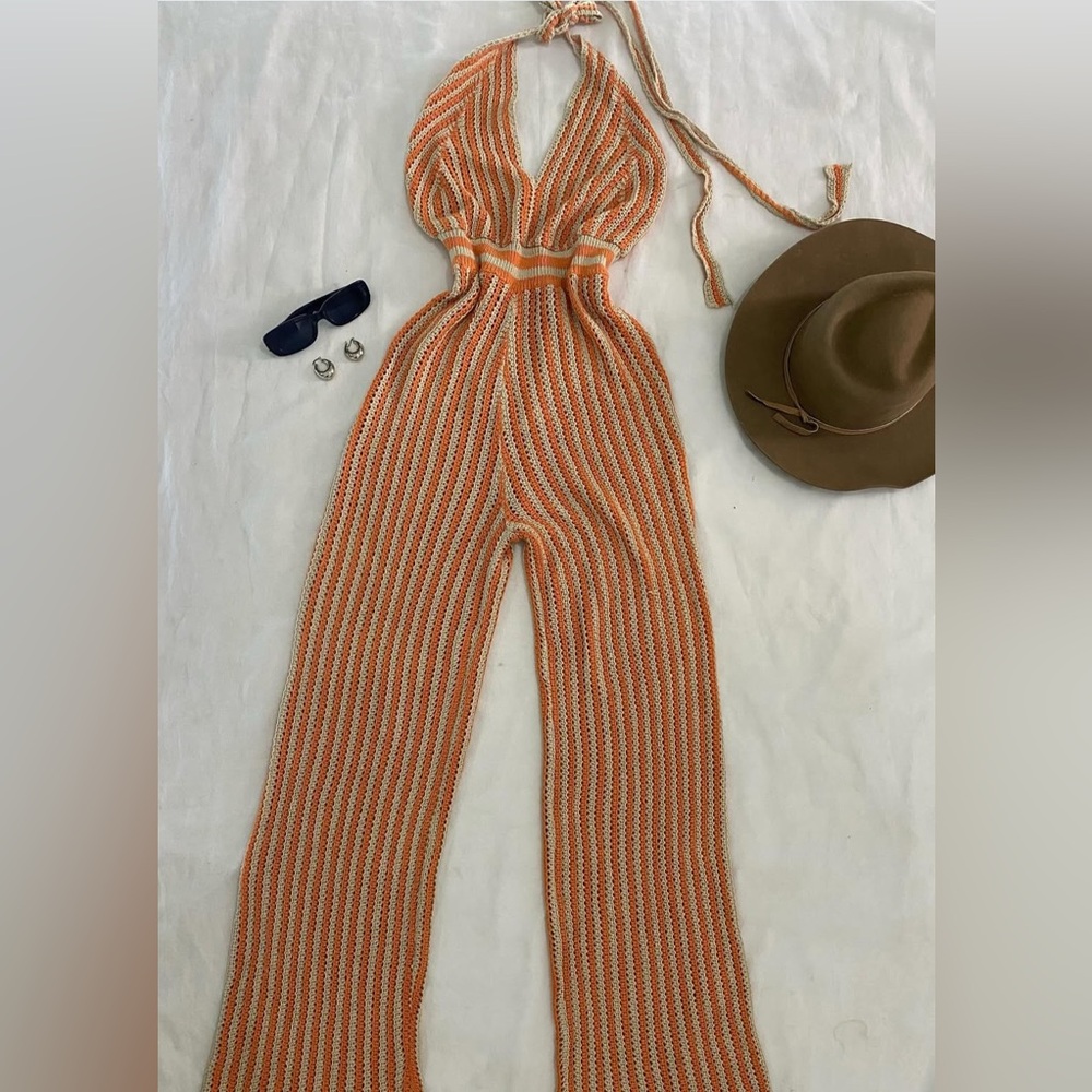 Orange Striped Jumpsuit